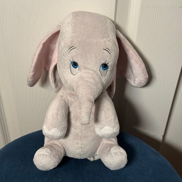 Disney Other - Disney Dumbo Elephant Plush Stuffed Animal 10" Pink Ears Blue Eyes